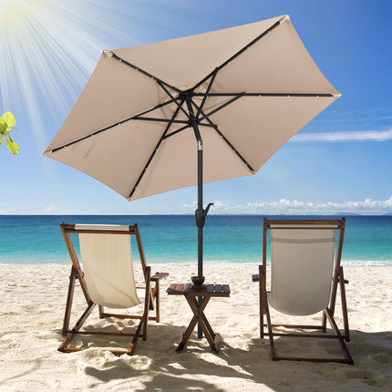 Patio Umbrella 230 cm, Solar LED, Crank Tilt, Light Brown