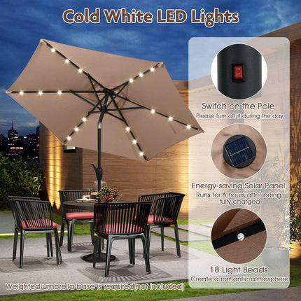 Patio Umbrella 230 cm, Solar LED, Crank Tilt, Light Brown