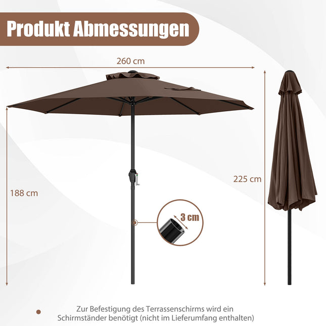 Patio Umbrella 250 cm with Crank, 8 Ribs, Brown