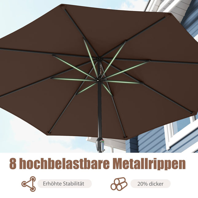 Patio Umbrella 250 cm with Crank, 8 Ribs, Brown