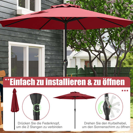 Patio Umbrella 250 cm with Crank, 8 Ribs, Burgundy