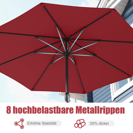 Patio Umbrella 250 cm with Crank, 8 Ribs, Burgundy