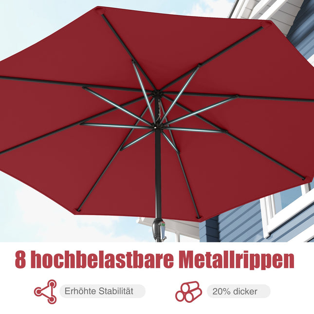 Patio Umbrella 250 cm with Crank, 8 Ribs, Burgundy