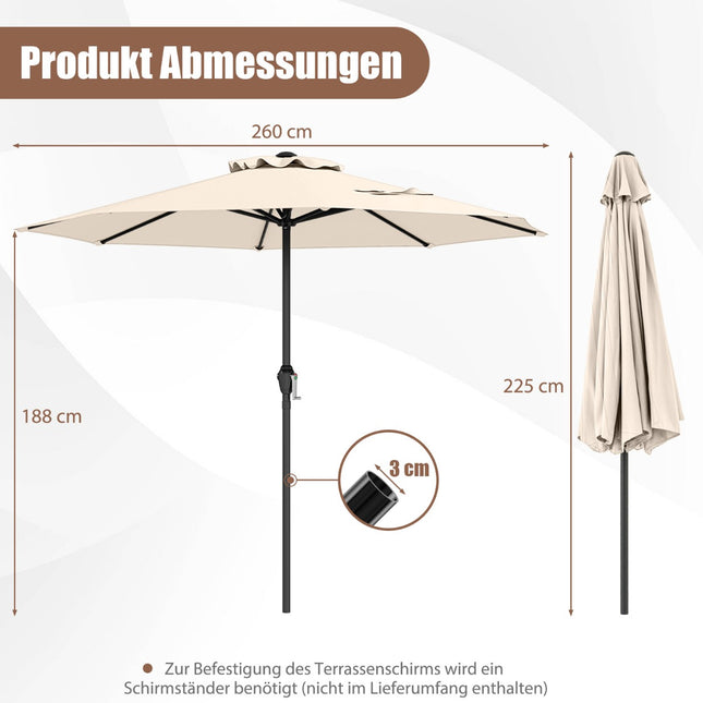 Patio Umbrella 250 cm with Crank and 8 Ribs, Beige