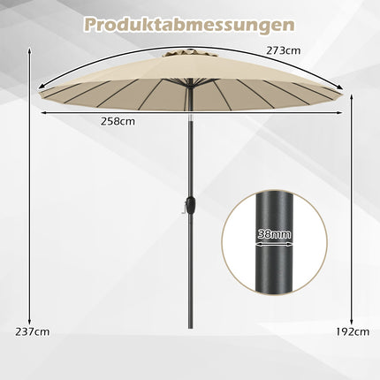 Patio Umbrella 258 cm, Beige, Crank Open/Close, Tilt 35