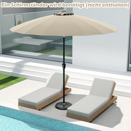 Patio Umbrella 258 cm, Beige, Crank Open/Close, Tilt 35