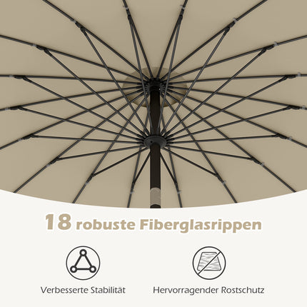 Patio Umbrella 258 cm, Beige, Crank Open/Close, Tilt 35