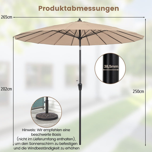 Patio Umbrella 265 cm, UV 50+, Tilt & Crank, Brown