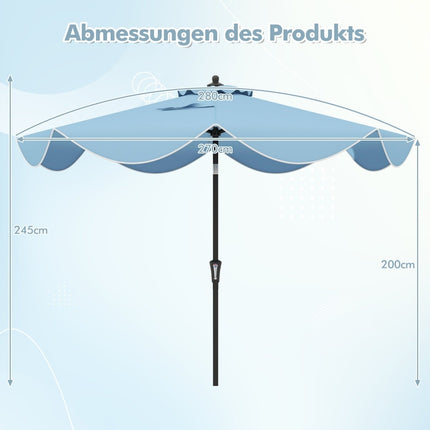 Patio Umbrella, 280 cm, Tilt & Crank, Blue, Ruffled Edges