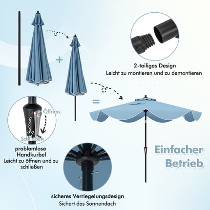 Patio Umbrella, 280 cm, Tilt & Crank, Blue, Ruffled Edges