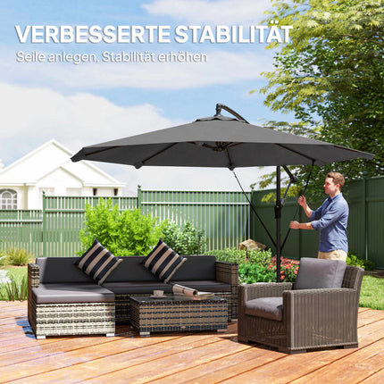 Patio Umbrella, 2.95m Diameter, Dark Grey, with Cover