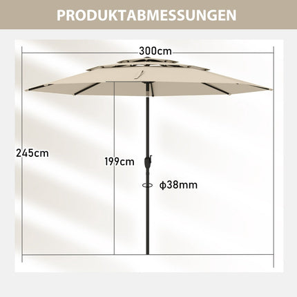 Patio Umbrella, 300 cm, Tilt & Crank, Beige