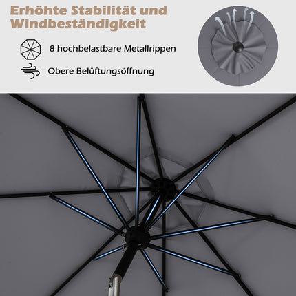 Patio Umbrella, 300 cm, Tilt & Crank, Grey, Water-Resistant