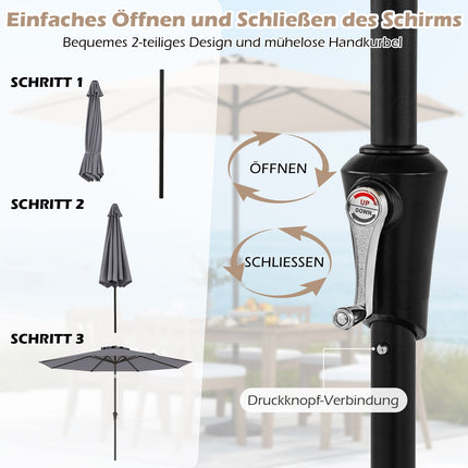 Patio Umbrella, 300 cm, Tilt & Crank, Grey, Water-Resistant
