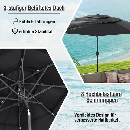 Patio Umbrella, 300 cm, Ventilated, Tilt Function, Black