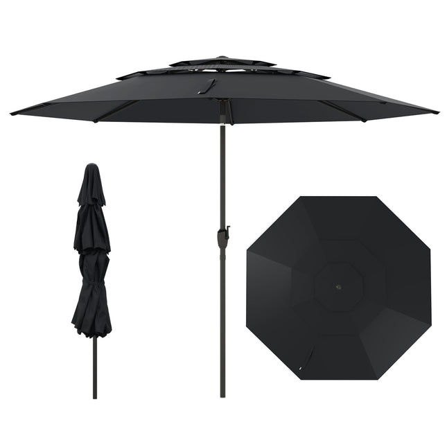 Patio Umbrella, 300 cm, Ventilated, Tilt Function, Black
