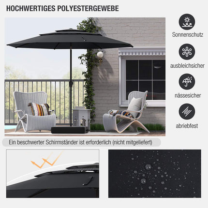 Patio Umbrella, 300 cm, Ventilated, Tilt Function, Black