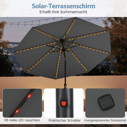 Patio Umbrella 300cm with Solar LED Lights, 9 Modes