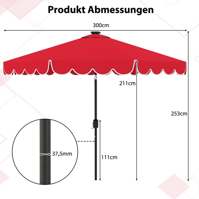 Patio Umbrella 300 cm with Solar LED Lights and Crank