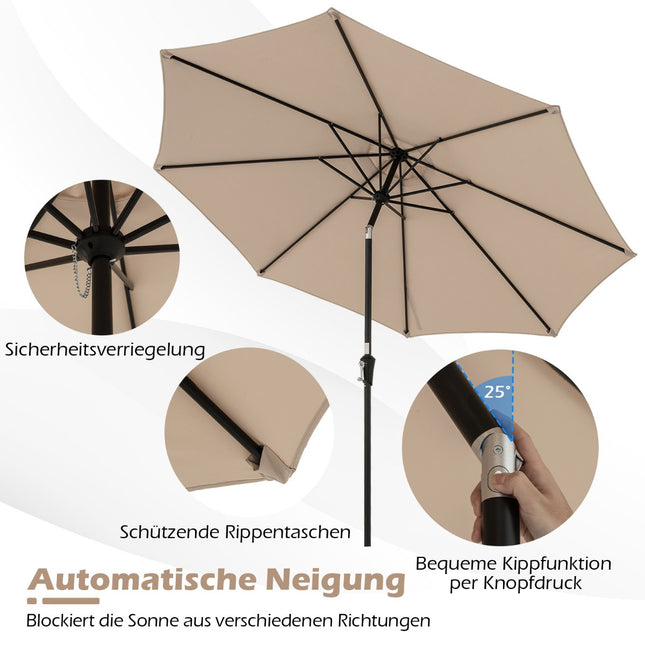 Patio Umbrella, 303 cm, Tiltable, Brown, Outdoor Use