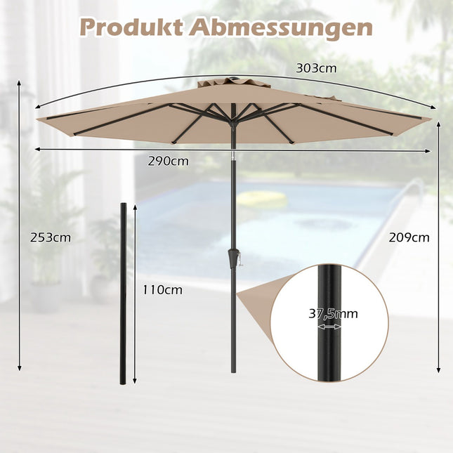 Patio Umbrella, 303 cm, Tiltable, Brown, Outdoor Use