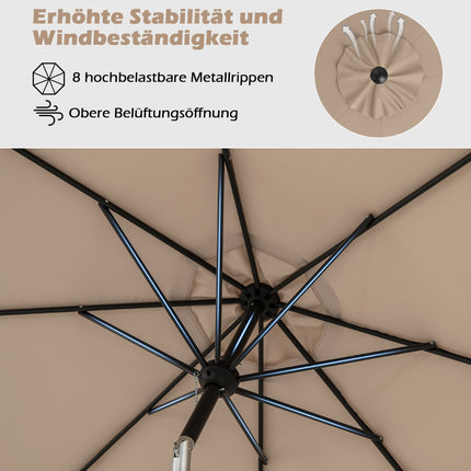 Patio Umbrella, 303 cm, Tiltable, Brown, Outdoor Use
