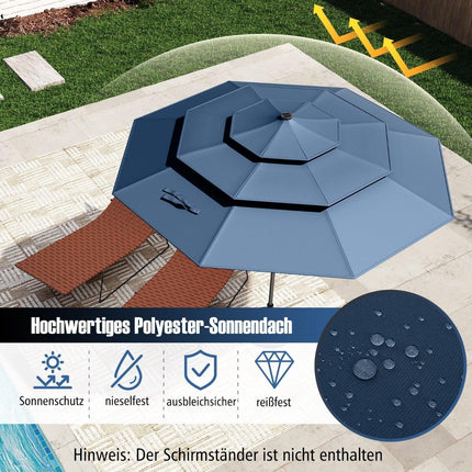 Patio Umbrella, 3-Tier, Solar LED, Tilting, Navy Blue