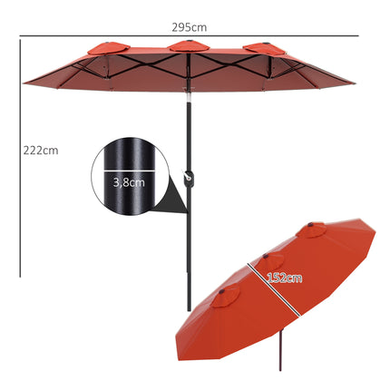 Patio Umbrella, Adjustable, Red, 295 x 152 cm, Polyester
