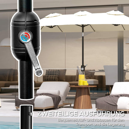 Patio Umbrella, Tiltable, Hand Crank, 295 x 152 cm, Cream