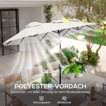 Patio Umbrella, Tiltable, Hand Crank, 295 x 152 cm, Cream