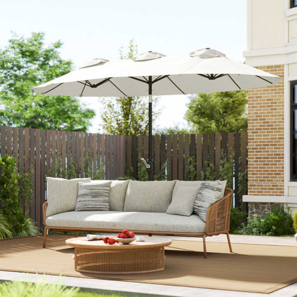 Patio Umbrella, Tiltable, Hand Crank, 295 x 152 cm, Cream
