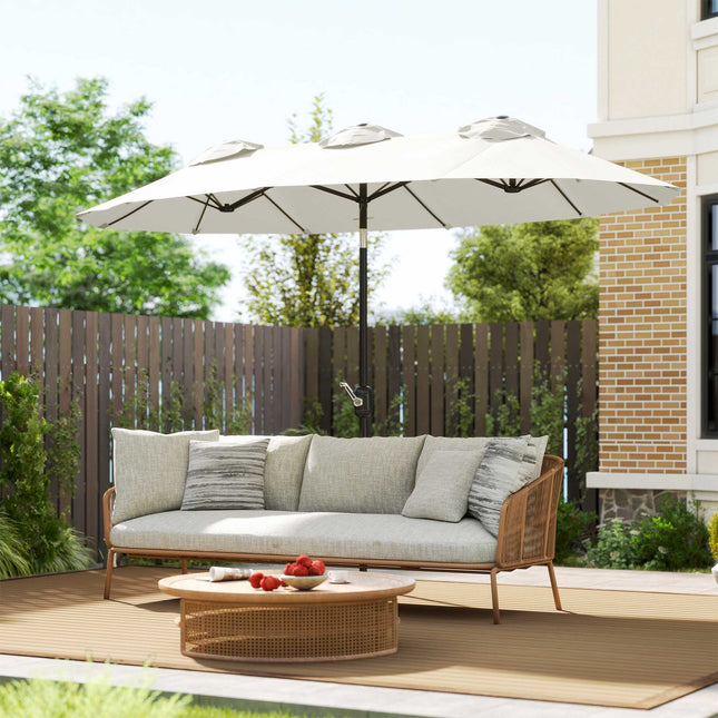 Patio Umbrella, Tiltable, Hand Crank, 295 x 152 cm, Cream