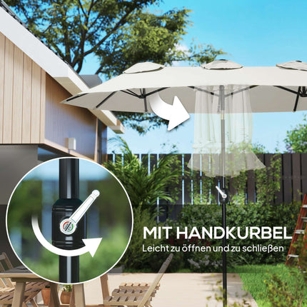 Patio Umbrella, Tiltable, Hand Crank, 295 x 152 cm, Cream