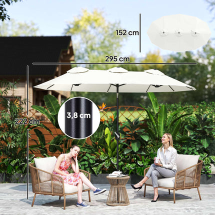 Patio Umbrella, Tiltable, Hand Crank, 295 x 152 cm, Cream
