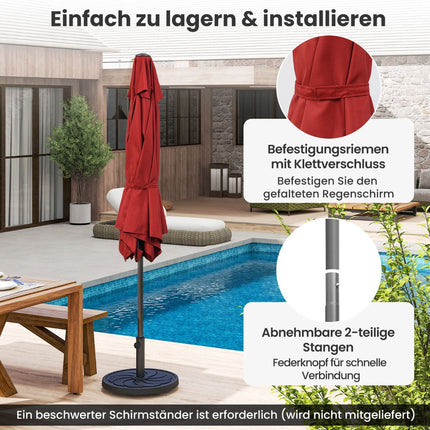 Patio Umbrella with Crank, 230 cm, Red, Adjustable Tilt