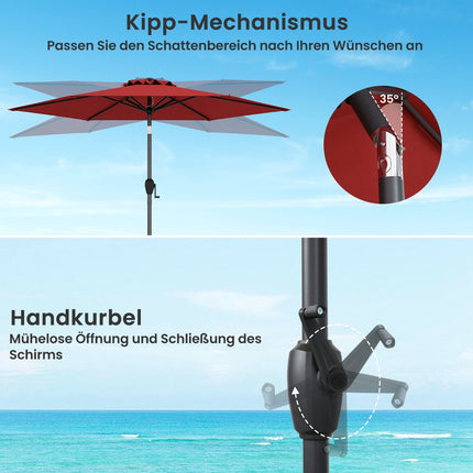 Patio Umbrella with Crank, 230 cm, Red, Adjustable Tilt