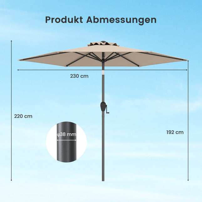 Patio Umbrella with Crank, Tilt Function, 230 cm, Beige