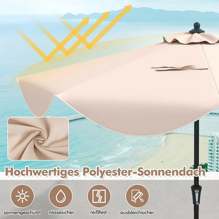 Patio Umbrella with Crank, Tilt, Ruffled Edges, Beige