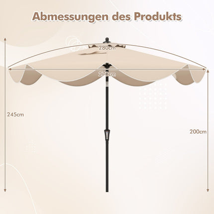 Patio Umbrella with Crank, Tilt, Ruffled Edges, Beige