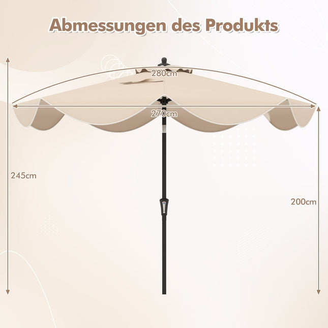 Patio Umbrella with Crank, Tilt, Ruffled Edges, Beige