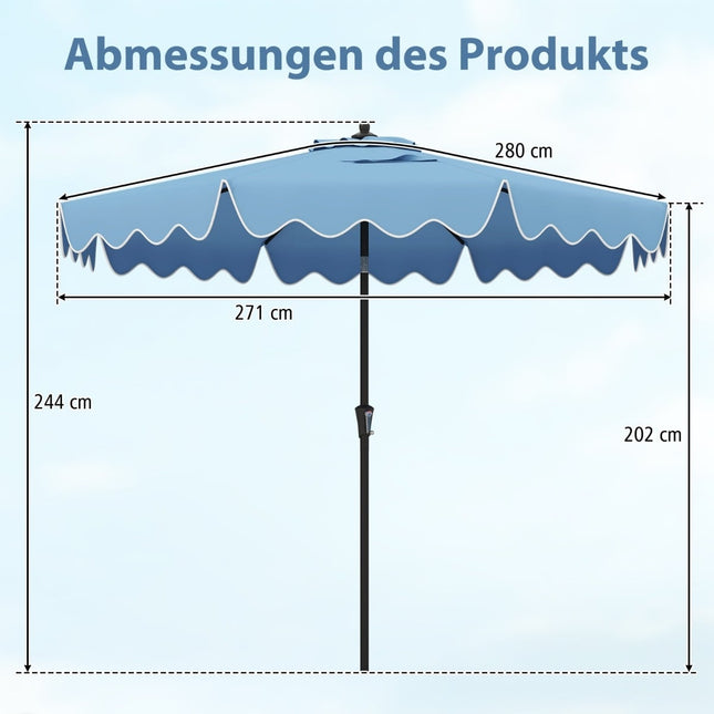 Patio Umbrella with Crank, Tilt & Vent, 280cm, Blue