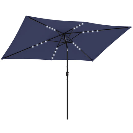 Patio Umbrella with Solar LED Lights, Tilt & Crank, Navy