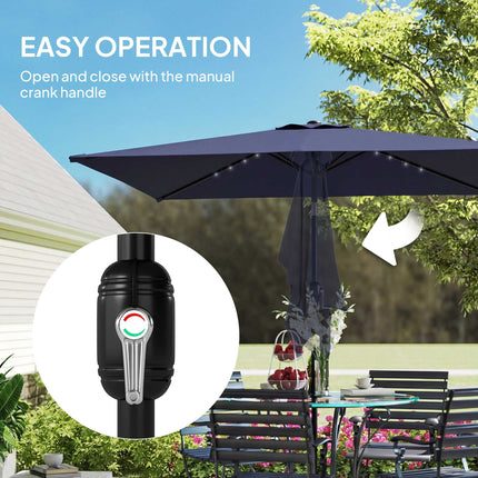 Patio Umbrella with Solar LED Lights, Tilt & Crank, Navy