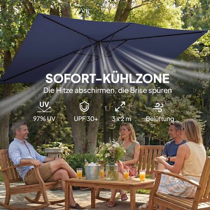 Patio Umbrella with Solar LED Lights, Tilt & Crank, Navy