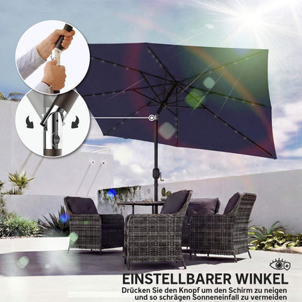 Patio Umbrella with Solar LED Lights, Tilt & Crank, Navy