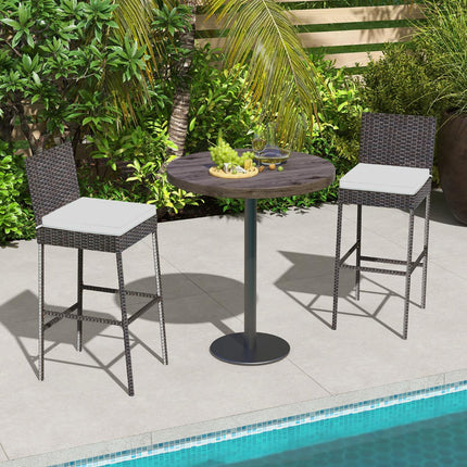 Patio Wicker Bar Stools, Cushioned, Set of 2, 30 Inch
