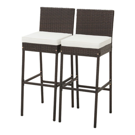 Patio Wicker Bar Stools, Cushioned, Set of 2, 30 Inch