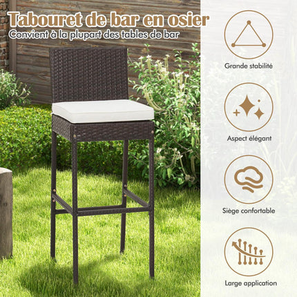 Patio Wicker Bar Stools, Cushioned, Set of 2, 30 Inch