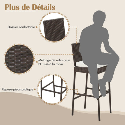 Patio Wicker Bar Stools, Cushioned, Set of 2, 30 Inch