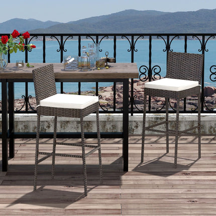 Patio Wicker Bar Stools Set Of 4, Cushions, 30-Inch